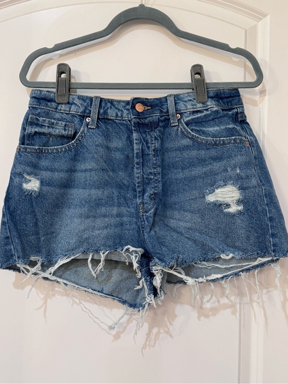 wild fable Distressed Dark Blue High-Rise Jean Shorts